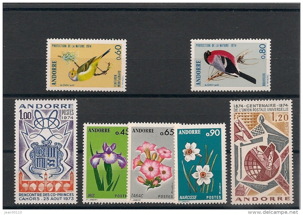 ANDORRE  Année 1974  N° Y/T : 234/36-239/42** Côte : 13,70€ - Unused Stamps