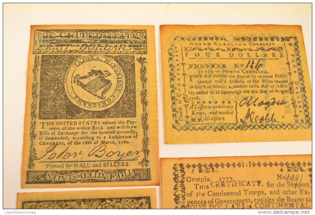 Four Dollars Carolina 1778 Eight State Of Maffachufetts Five Shillings 4 Georgia 1777 7 Seven New-hampshire Billet Usa - Autres & Non Classés