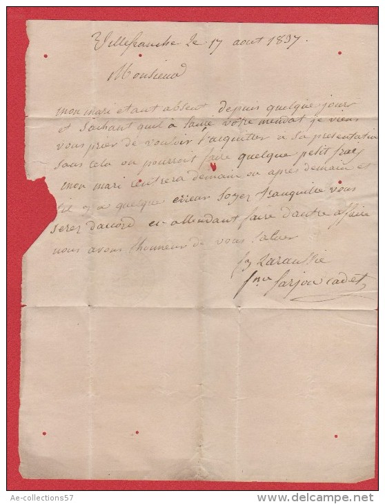 Lettre De Villefranche De Rouergue  --   Pour Moissay  -- 17 Aout 1835 - 1801-1848: Vorläufer XIX