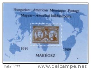 HUNGARY, 1989. Hungarian-American Messenger Pstage, Special Block   Commemorative Sheet MNH×× - Commemorative Sheets