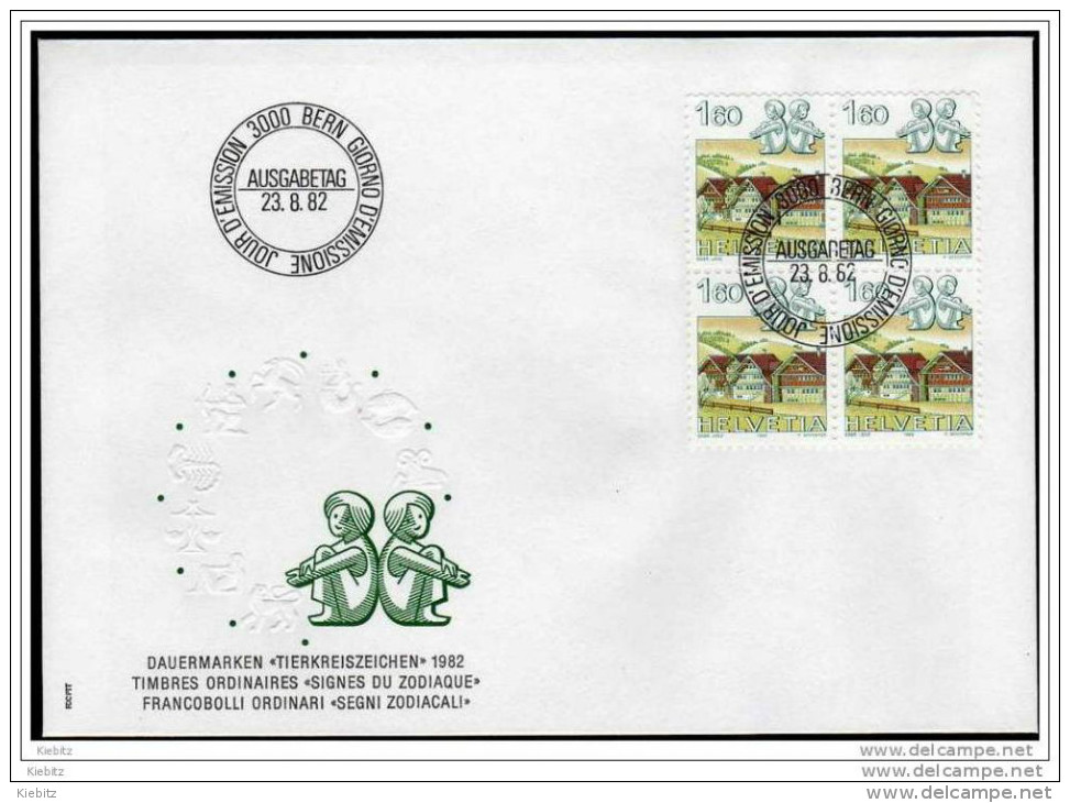 SCHWEIZ 1982 - Astrologie / Zwillinge Tierkreiszeichen - MiNr.1231 FDC Mit 4er Block - Astrologie