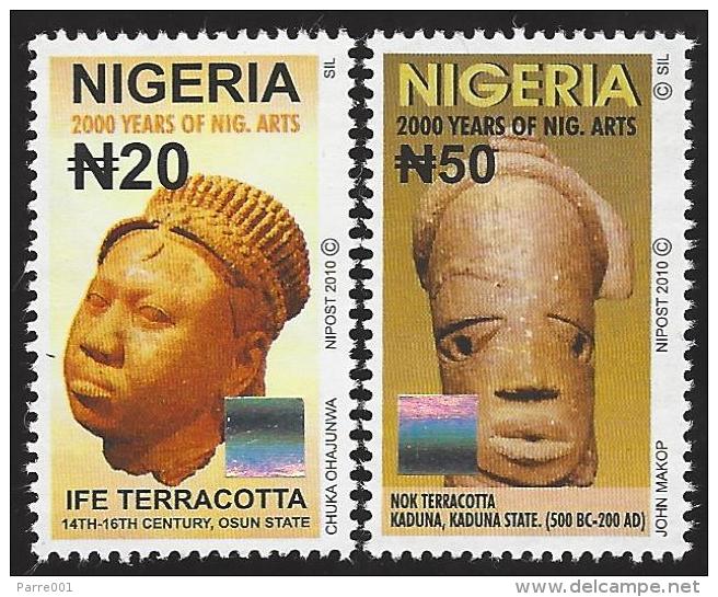 Nigeria 2010 Reprinting New Colours Value Colour 2000 Years Art Terracotta Head N20 N50 Hologram MNH Mint - Nigeria (1961-...)