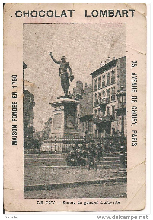 CHROMO CHOCOLAT LOMBART LE PUY STATUE DU GENERAL LAFAYETTE - Lombart