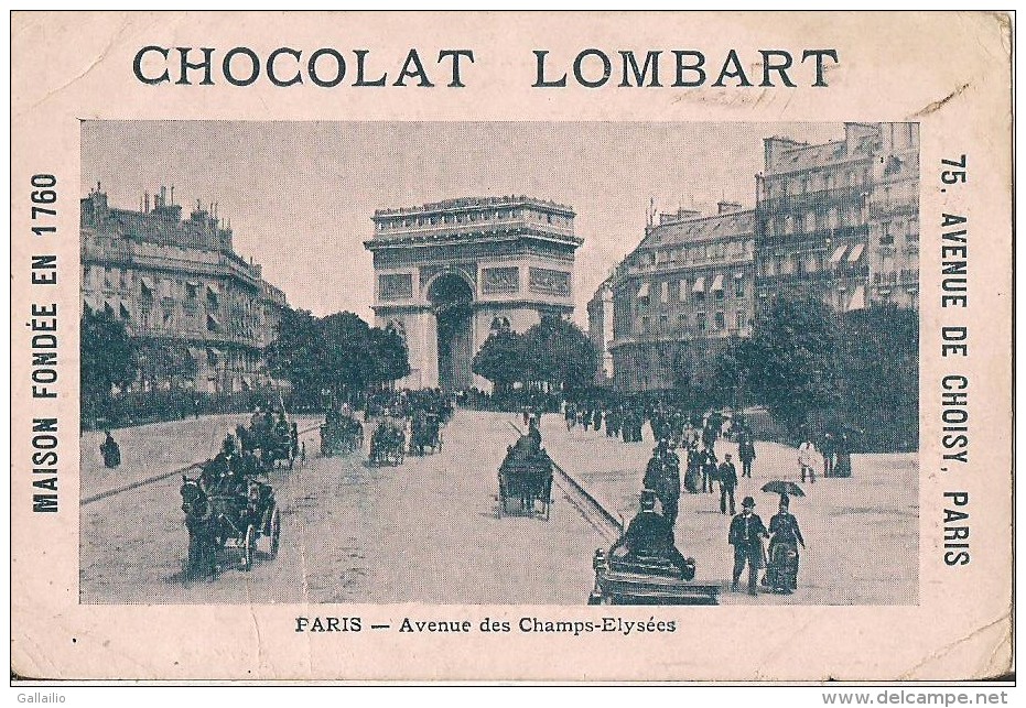 CHROMO CHOCOLAT LOMBART PARIS AVENUE DES CHAMPS ELYSEES - Lombart