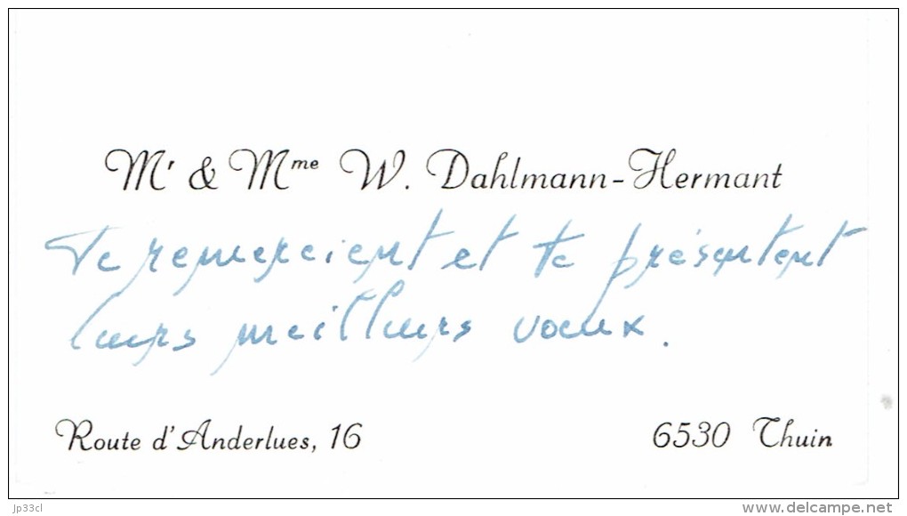 Ancienne Carte De Visite De Wilfried Dahlmann Hermant, Professeur à L´Ecole Normale De Morlanwelz, Thuin (vers 1970) - Cartes De Visite