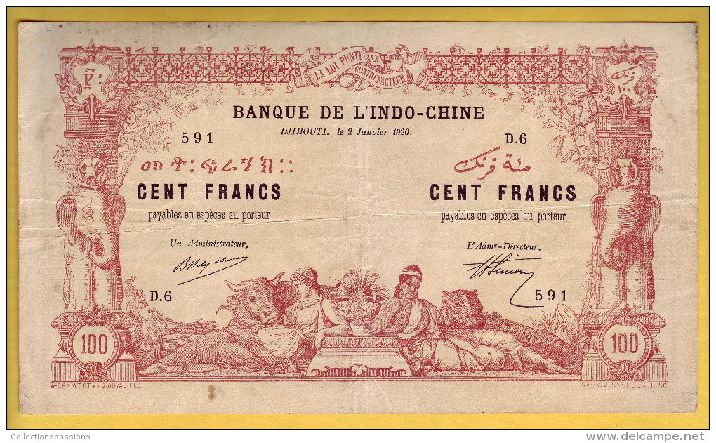 Banque De L'Indochine. Djibouti - Billet De 100 Francs - RARE - - Indochina