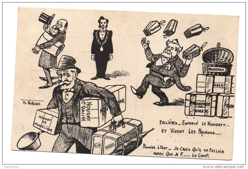 Carte Postale Illustrateur Norwins Caricature Satire Politique Fallières Pruneaux 1906 Président De La République - Satiriques