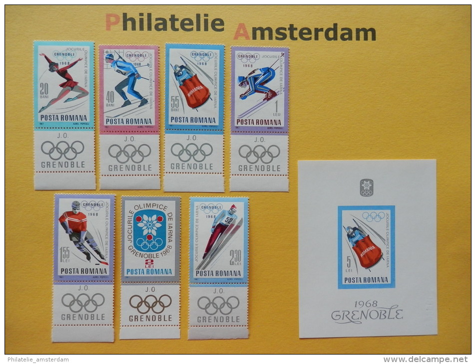 Romania 1967, OLYMPICS GRENOBLE: Mi 2620-26, + Bl. 64, ** - Winter 1968: Grenoble