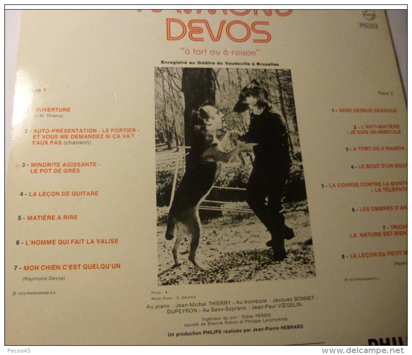 Vinyle 33 Tours : Raymond Devos "A Tort Ou à Raison". Théâtre Du Vaudeville / Bruxelles. - Humor, Cabaret