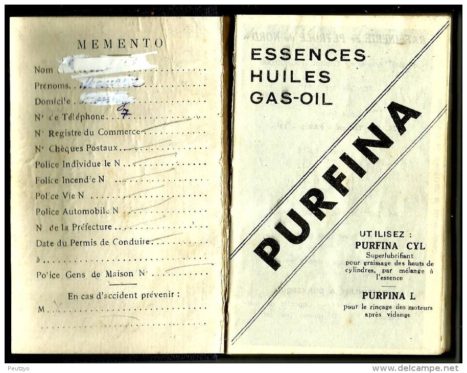 Calendrier Agenda 1934 Purfina  Fina Essences Huiles Gas-oil Raffinerie De Petrole Du Nord Dunkerque - Small : 1921-40