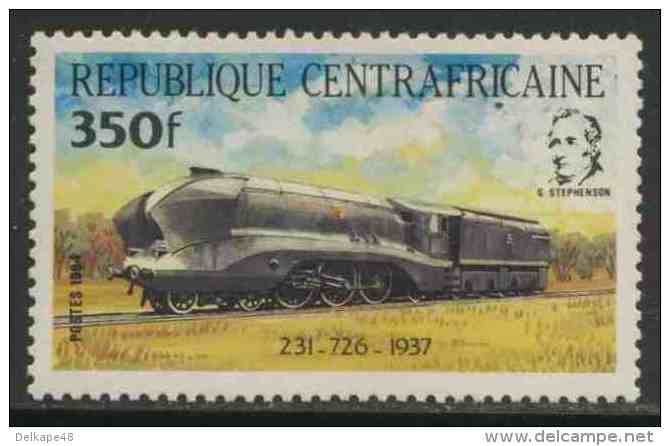 Central African Republic 1984 Mi 1028 YT 622 ** Locomotive 231-726 (1937) + Portrait George Stephenson / Lokomotive - Treinen