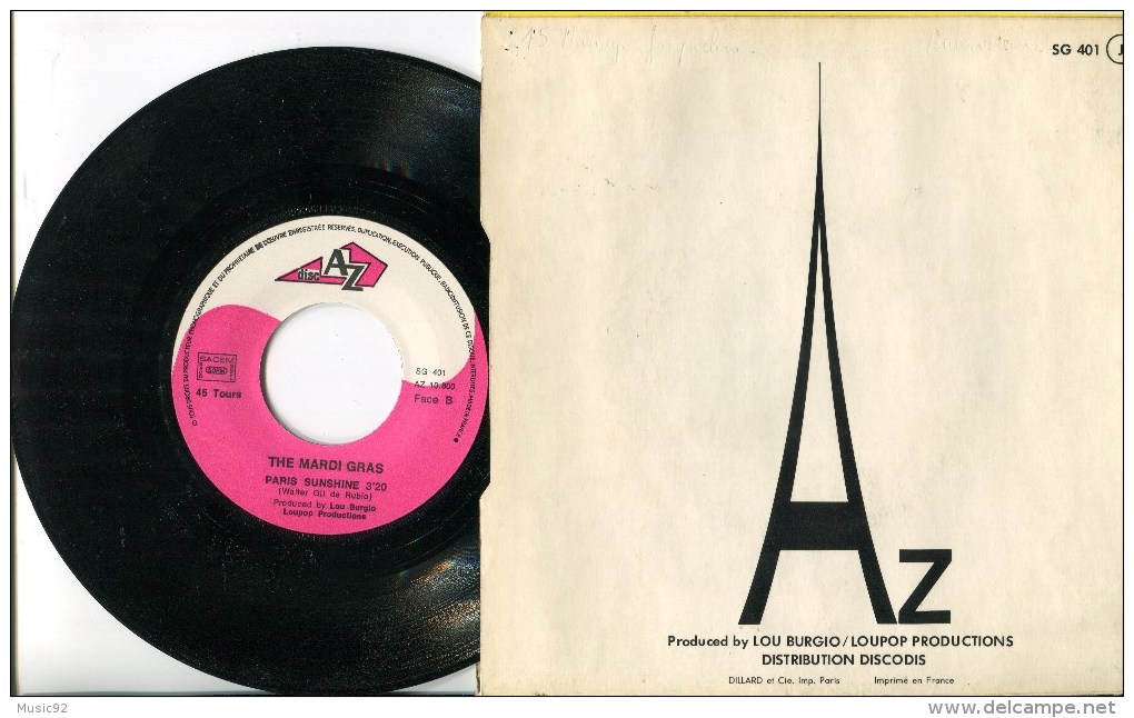 FRANCE MARDI GRAS"45t Vinyle"Give Me A Little Sign / Paris Sunshine" - Disco, Pop