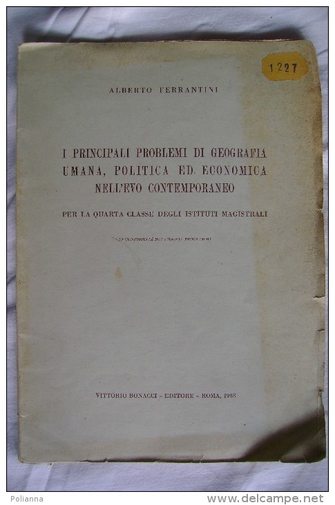 PCV/7 Alberto Ferrantini I PRINCIPALI PROBLEMI DI GEOGRAFIA UMANA, POLITICA ED ECONOMICA NELL´EVO CONTEMP. Bonacci 1948 - Histoire, Philosophie Et Géographie