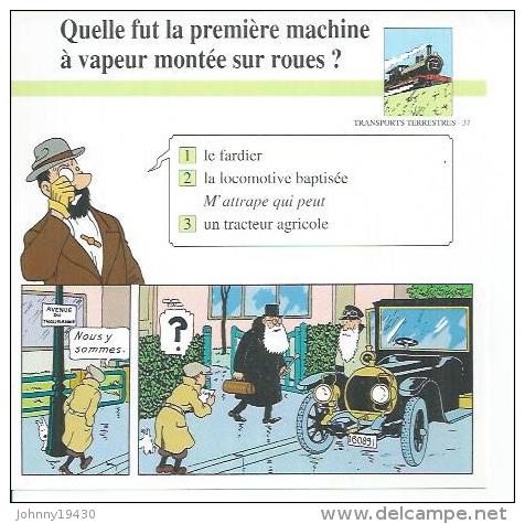 FICHE TRANSPORTS TERRESTRES  N° 37  " TINTIN  "  ( Déssin: HERGE )  L´OREILLE CASSEE  - 15X15 - Hergé