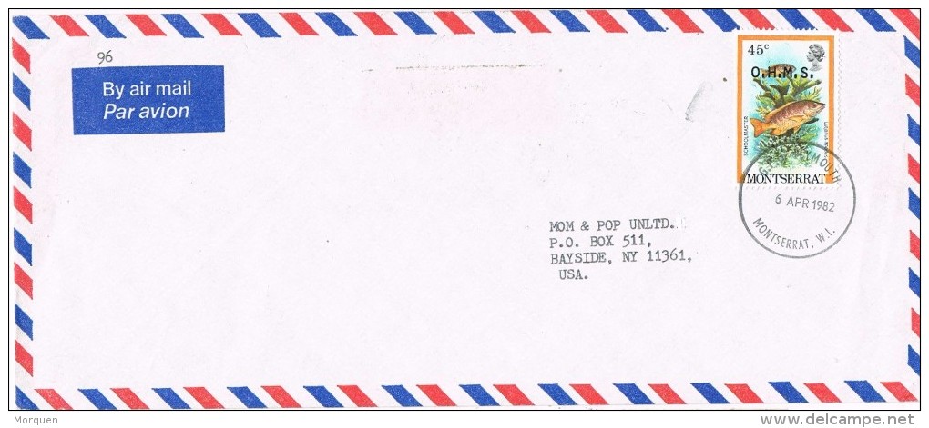 16344. Carta Aerea PLYMOUTH (Montserrat) 1982. Stamp Official  Service O.H.M.S. - Montserrat