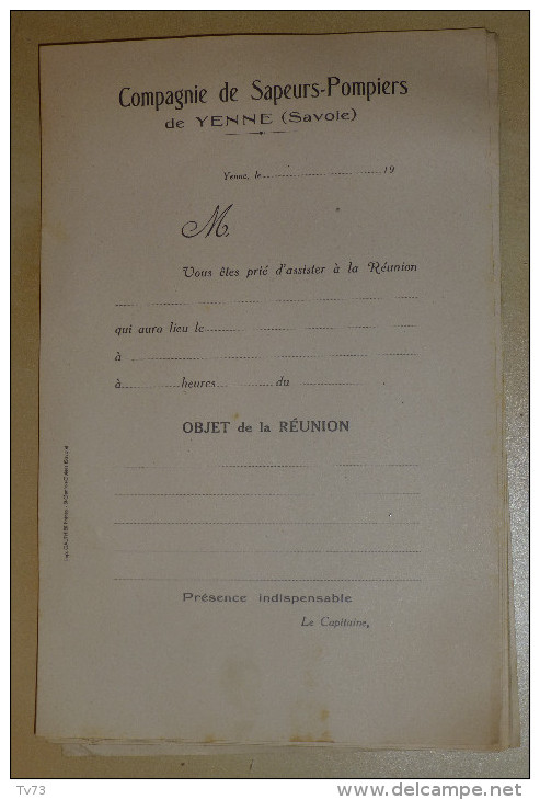 Vp123 - Compagnie De Sapeurs Pompiers De YENNE - Savoie - Invitation à Une Réunion - Non Classificati