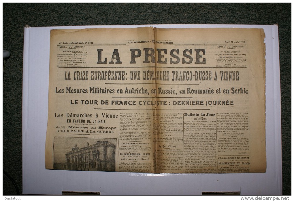 LA PRESSE N°8022   Du 27/07/1914 - Sonstige & Ohne Zuordnung