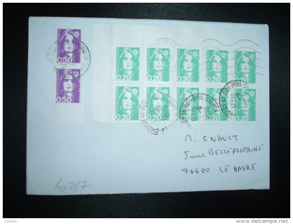 LETTRE TP MARIANNE DE BRIAT 0,50 X2 + 0,20 BLOC DE 10 OBL.25-11-1996 CHOISY LE ROI (94 VAL DE MARNE) - 1989-1996 Marianna Del Bicentenario