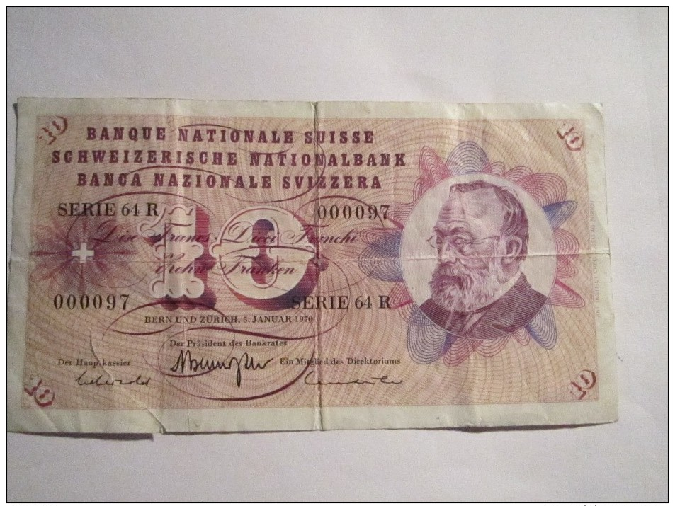 --1- Billet 10 Francs-serie-64.R--SUISSE-1970-qualite--TB++- - Suisse