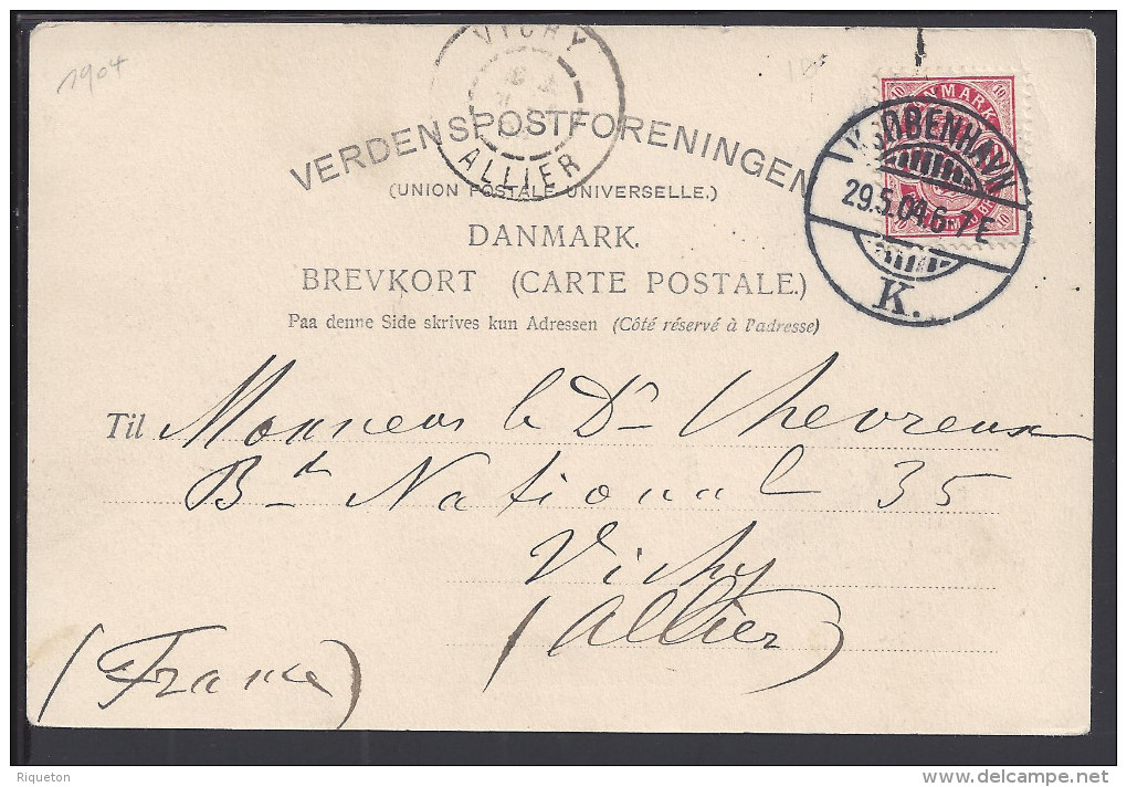 DANEMARK  - 1904 - CORRESPONDANCE DE KOBENHAVN SUR CARTE POSTALE " RAADHUSET " VERS VICHY - FR - - Briefe U. Dokumente