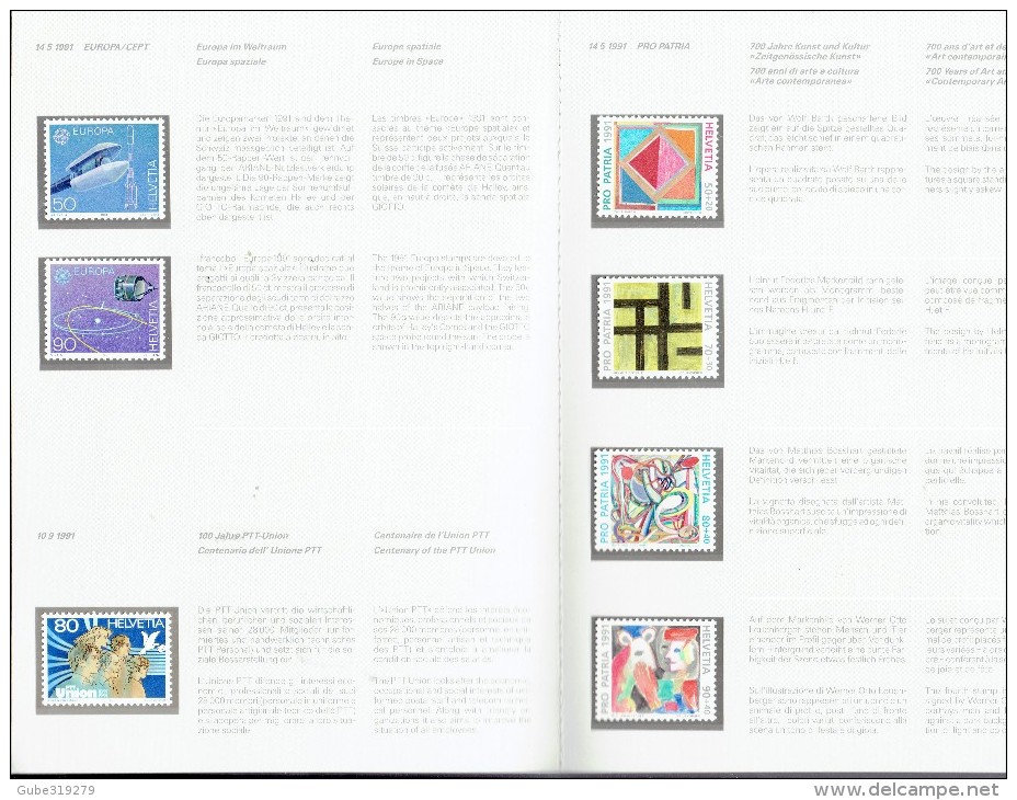 SWITZERLAND 1991 - ORIGINAL PTT SWISS YEAR BOOK - MNH COMPLETE  PERFECT  CM 15,2 X 21,5 CMS. ONLY REGISTERED MAILING TO - Collections