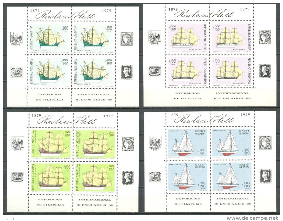 1979 ARGENTINA SHIPS - BUENOS AIRES STAMP EXPOSITION MINI SHEETS MICHEL: 1405-1408KB MNH ** - Blocks & Sheetlets