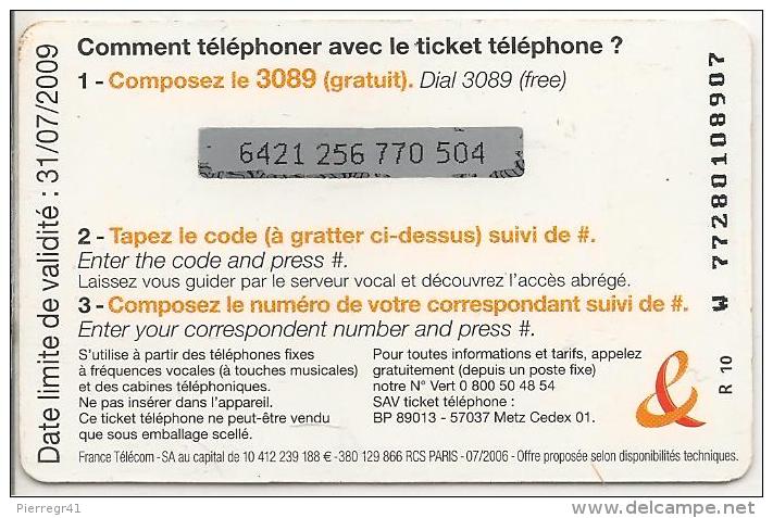 TICKET° TELEPHONE-10€-RUGBY-07/2006-31/07/2009--GRATTE-T BE- - Tickets FT