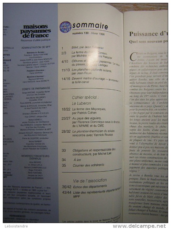MAISONS PAYSANNES DE FRANCE  N° 130  PATRIMOINE RURAL  HIVER 1998 - House & Decoration