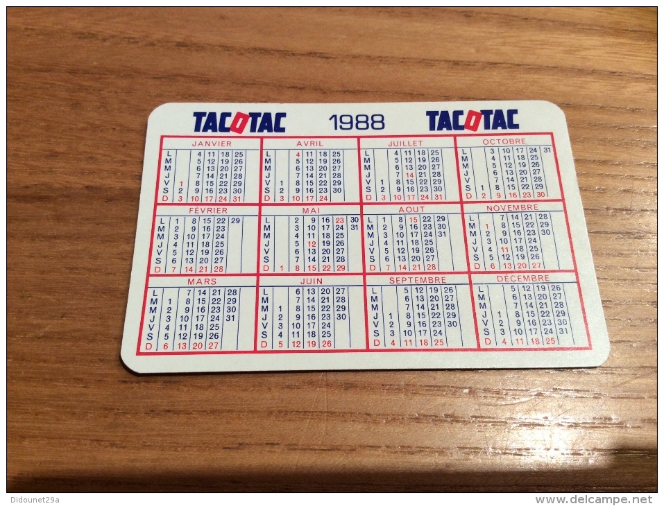 Calendrier 1988 Format Carte à Jouer "TACOTAC" (5,5x8,5cm) - Petit Format : 1981-90