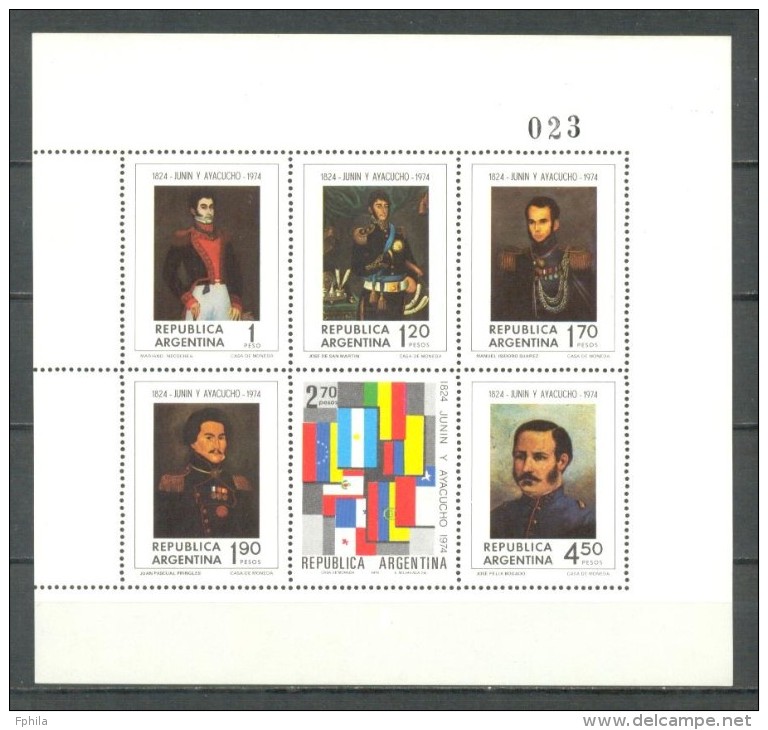 1974 ARGENTINA JUNIN & AYACUCHO SOUVENIR SHEET MICHEL: B19 MNH ** - Blocks & Sheetlets