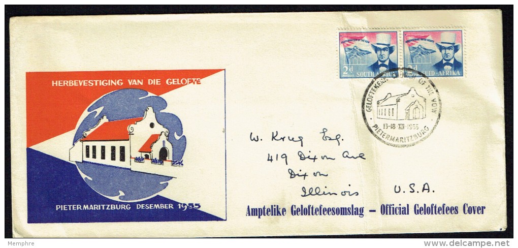 1955  Pietermaritzburg   Bilingual Pair On FDC To The USA SG 167 - FDC