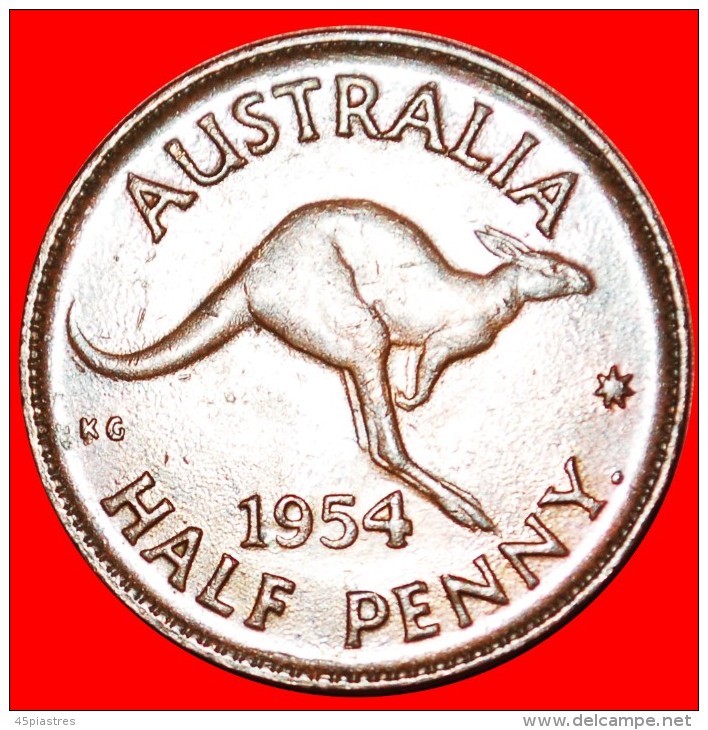 · KANGAROO RIGHT: AUSTRALIA &#9733; 1/2 PENNY. 1954! LOW START &#9733; NO RESERVE! - ½ Penny