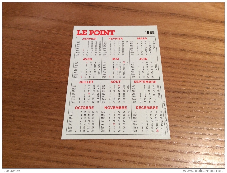 Calendrier 1988 "Je Sais Pourquoi Je Lis - LE POINT (journal)" (7,5x10,2cm) - Klein Formaat: 1981-90