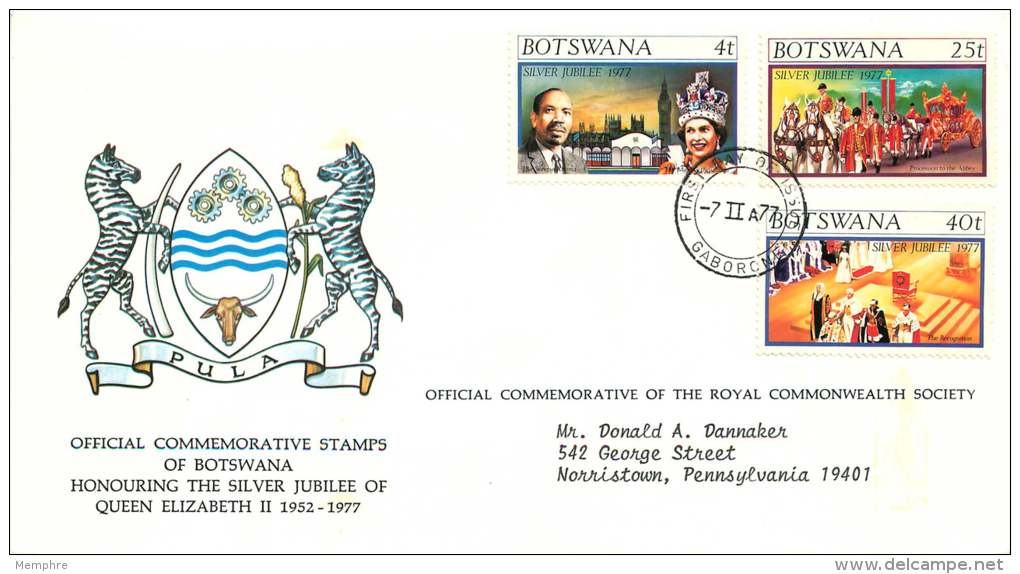 Queen Elizabeth Silver Jubilee  Complete Set On FDC To USA - Botswana (1966-...)