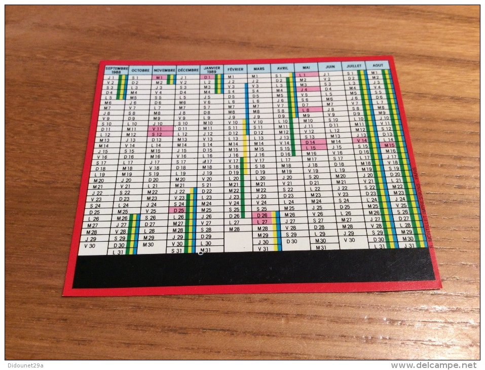 Calendrier 1988 1989 "LES VACANCES SCOLAIRES - LE POINT (journal)" (8x10cm) - Tamaño Pequeño : 1981-90