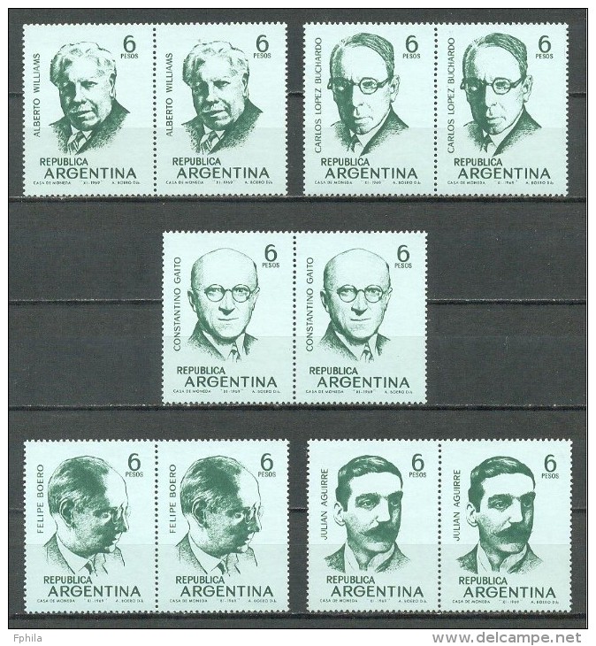 1969 ARGENTINA MUSICIANS MICHEL: 1040-1044 PAIRS MNH ** - Unused Stamps