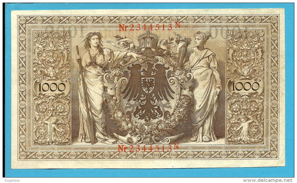 GERMANY - 1000 MARK - 1910 - Pick 44.b - 7 Digit RED SEAL - ( 189 X 109 ) Mm - REICHSBANKNOTE - IMPERIAL BANK NOTES - 1000 Mark