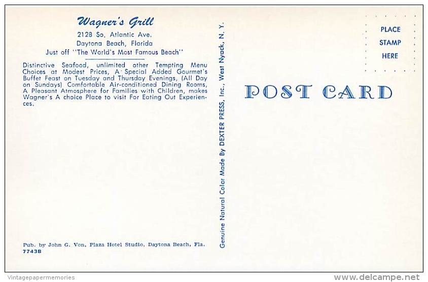 257483-Florida, Daytona Beach, Wagner´s Grill, John G Von By Dexter Press No 7743B - Daytona