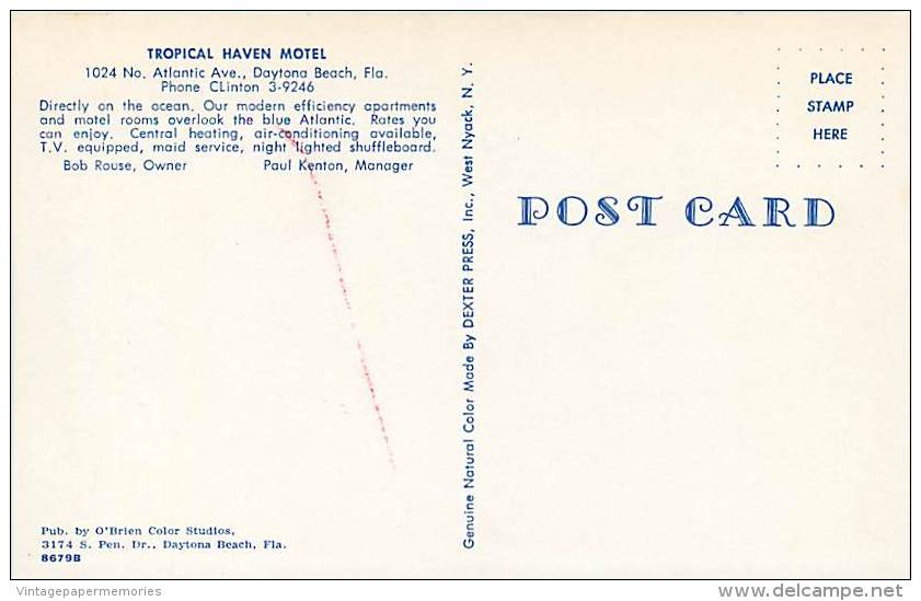 257485-Florida, Daytona Beach, Tropical Haven Motel, O' Brien Color Studios By Dexter Press No 8679B - Daytona