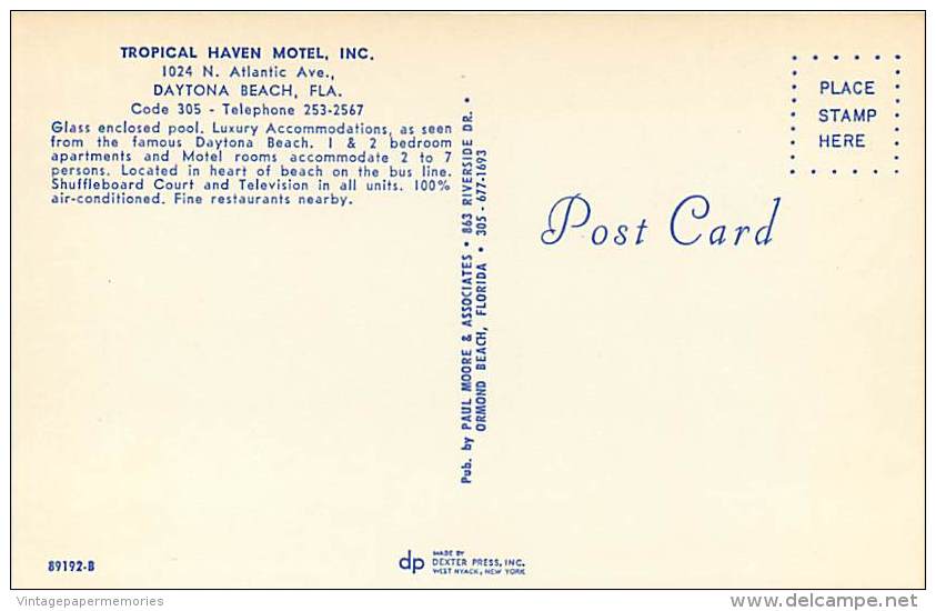 257487-Florida, Daytona Beach, Tropical Haven Motel, Swimming Pool, Dexter Press No 89192-B - Daytona