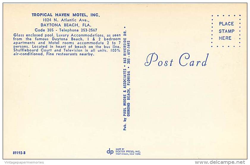 257489-Florida, Daytona Beach, Tropical Haven Motel, Swimming Pool, Dexter Press No 89192-B - Daytona