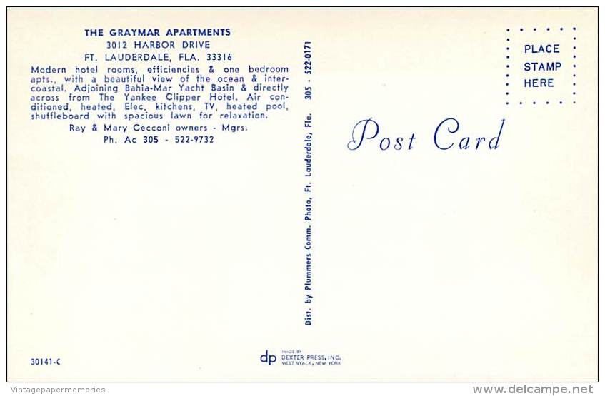 257521-Florida, Fort Lauderdale, Graymar Apartments, Plummers By Dexter Press No 30141-C - Fort Lauderdale