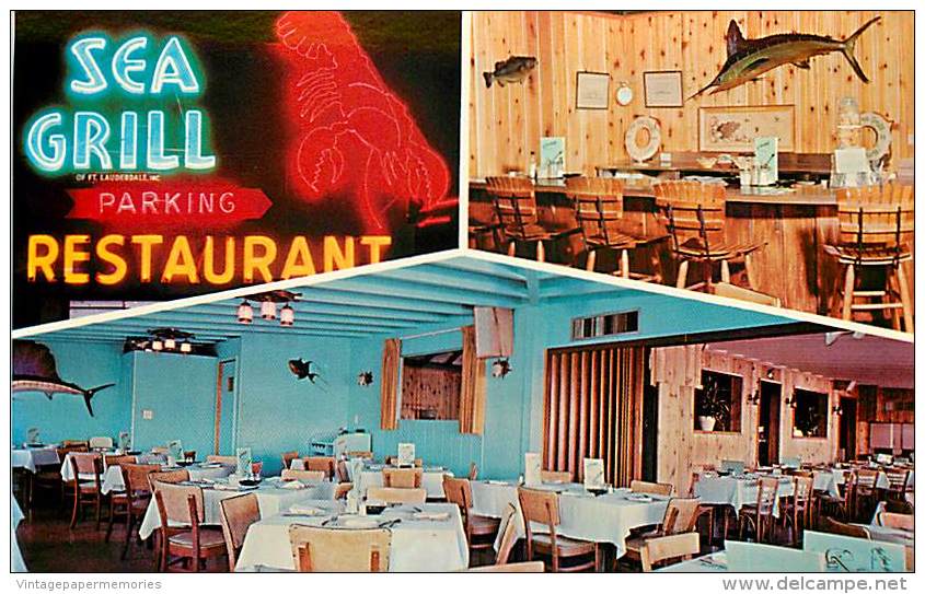 257527-Florida, Fort Lauderdale, Sea Grill, Multi-View, Interior & Neon Sign, Plummers By Dexter Press No 98215-B - Fort Lauderdale