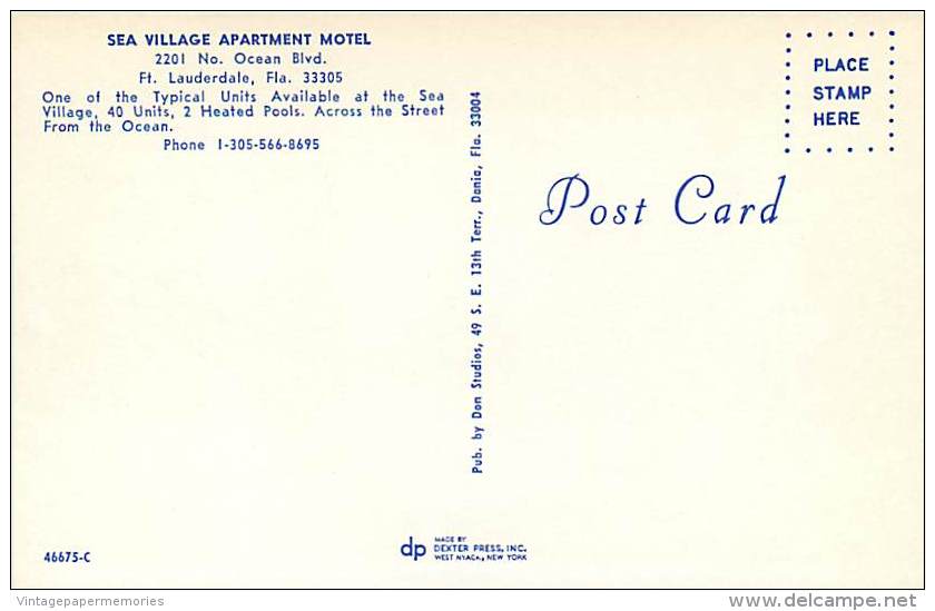 257529-Florida, Fort Lauderdale, Sea Village Apartment Motel, Room Interior, Don Studios By Dexter Press No 46675-C - Fort Lauderdale