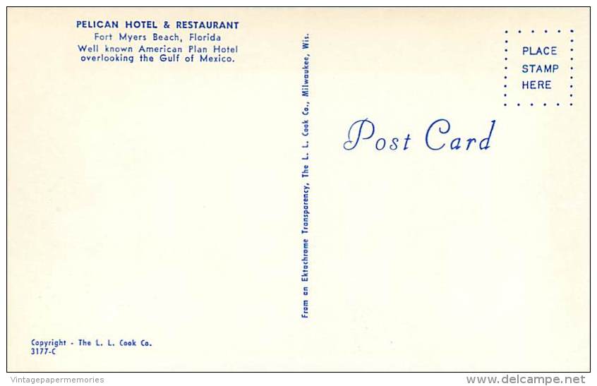 257535-Florida, Fort Lauderdale, Pelican Hotel & Restaurant, LL Cook By Dexter Press No 3177-C - Fort Myers