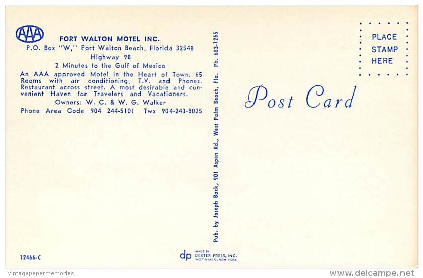 257539-Florida, Fort Walton, Fort Walton Motel, Swimming Pool, Joseph Back By Dexter Press No 12466-C - Fort Myers