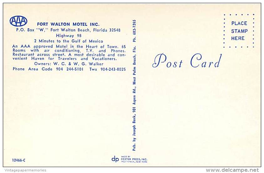 257539-Florida, Fort Walton, Fort Walton Motel, Swimming Pool, Joseph Back By Dexter Press No 12466-C - Fort Myers