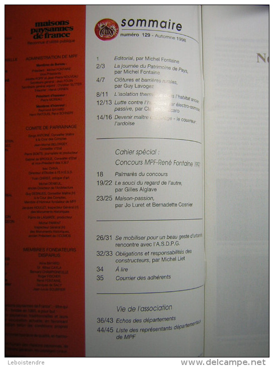 MAISONS PAYSANNES DE FRANCE  N° 129  PATRIMOINE RURAL AUTOMNE 1998 - Maison & Décoration
