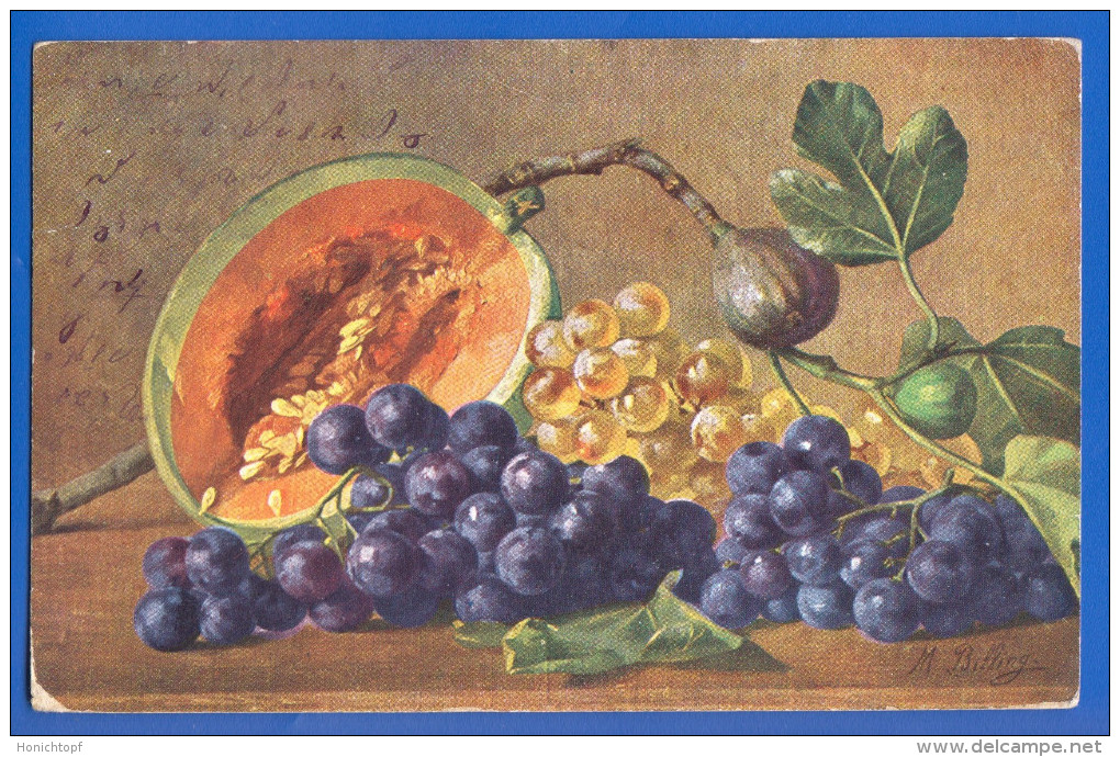 Malerei; Billing M.; Melone; Trauben Und Feigen; 1907 - Billing, M.