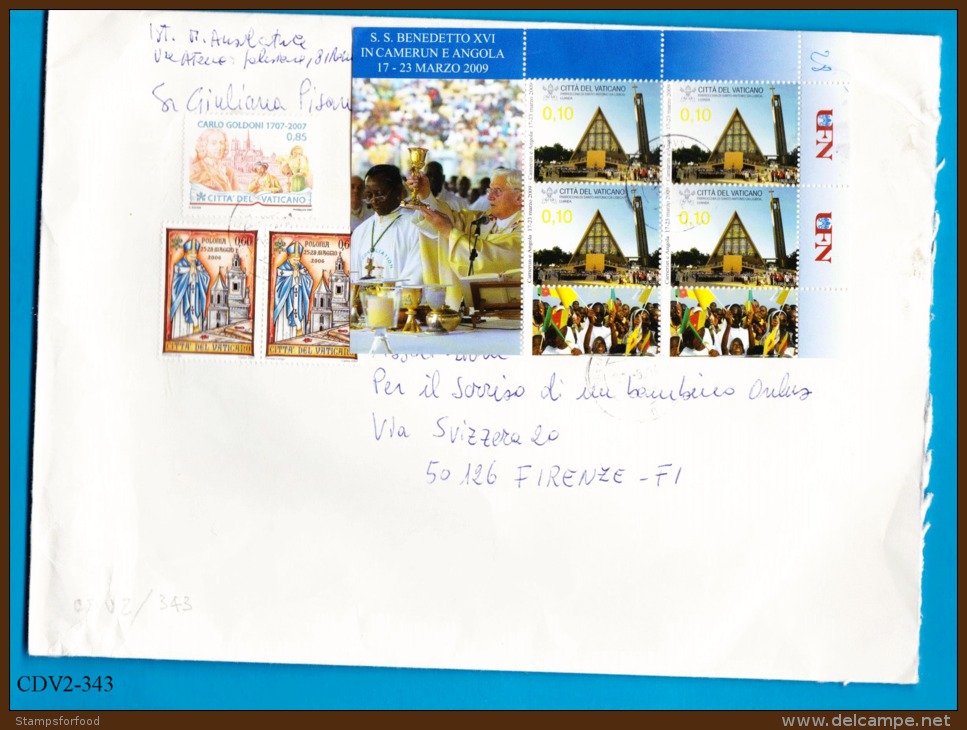 VATICANO, 2010, Busta Viaggiata Con Affrancatura Mista E Foglietto Visita Benedetto XVI Camerun E Angola - Lettres & Documents